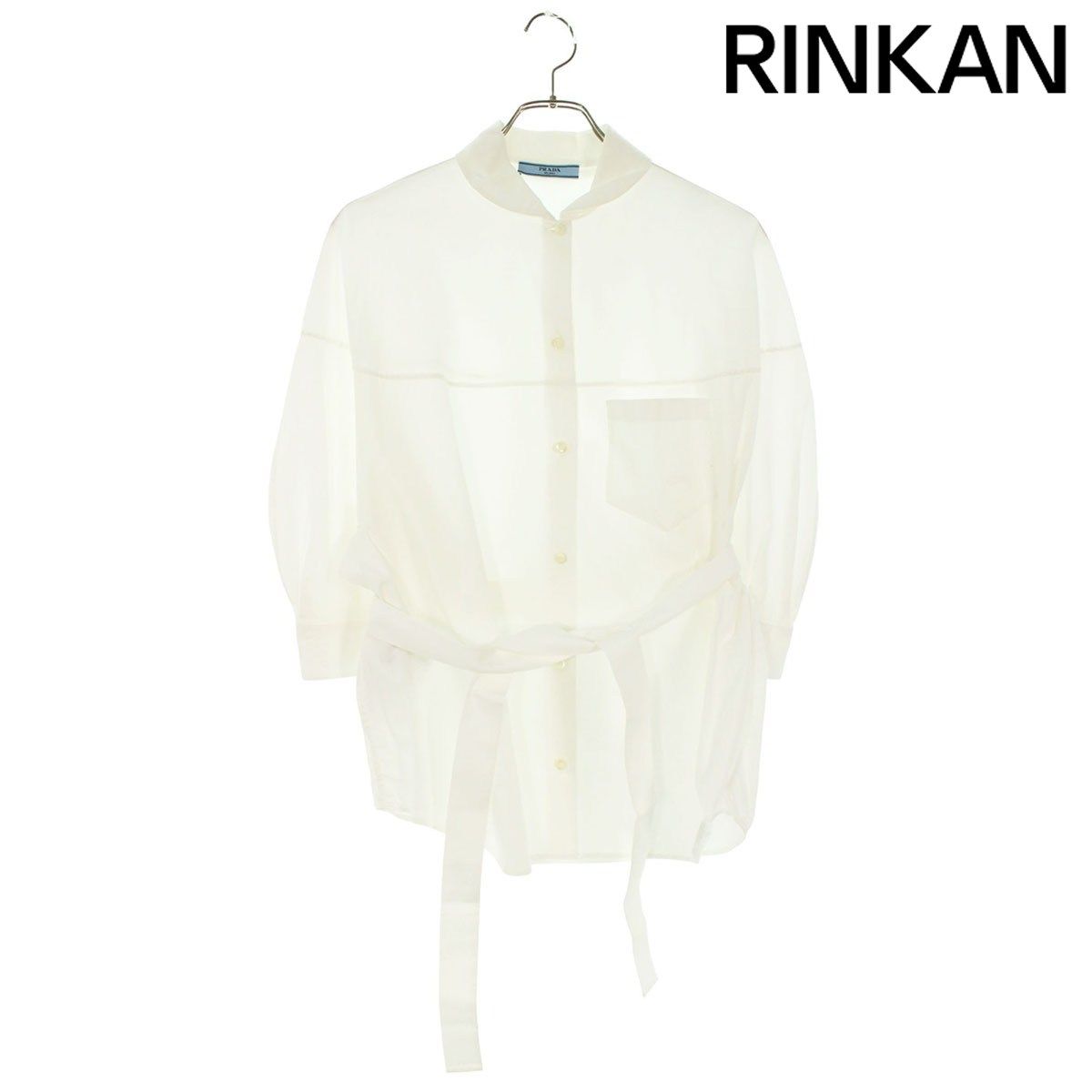 プラダ 21 SS P 476 E S 211 ウエストリボンパフスリーブ長袖シャツ レディース 38