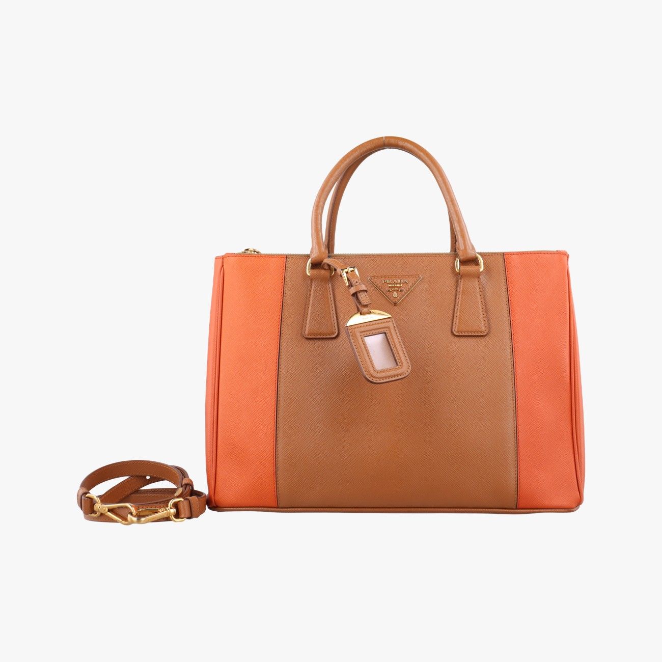 プラダPradaガレリア ベージュ オレンジ サフィアーノレザー B 2274 C 25