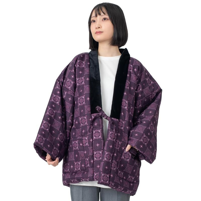 晴れの日の綿入れはんてん 着物リフォーム オシドリ ☆注目商品☆[あい藍] レディース トップ 綿入れはんてん 更紗紋様