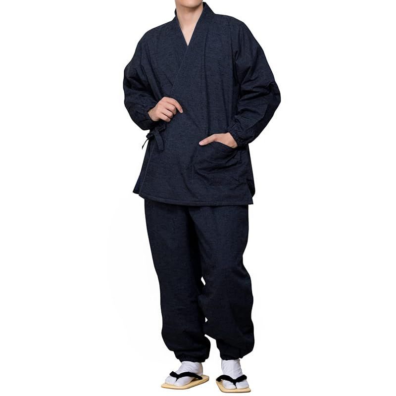 注目商品 キョウエツ 作務衣 冬用 中綿入り 紬風生地 フリース裏地 16 メンズ LL 紺