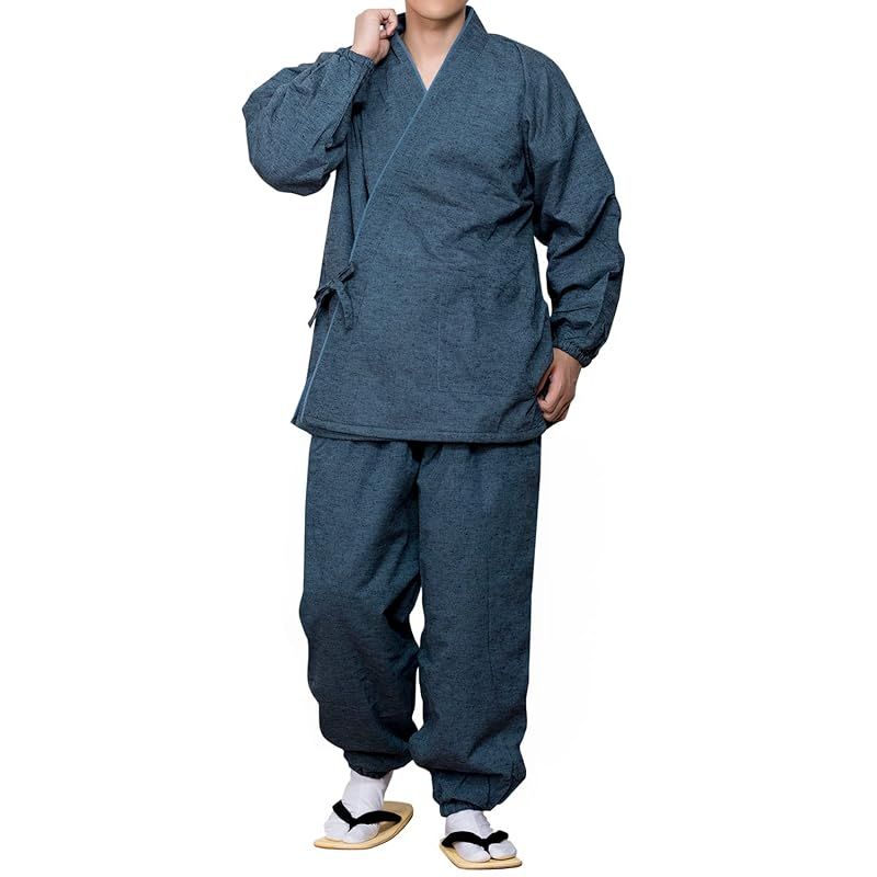 商品 キョウエツ 作務衣 冬用 中綿入り 紬風生地 フリース裏地 16 メンズ 3 L 花紺