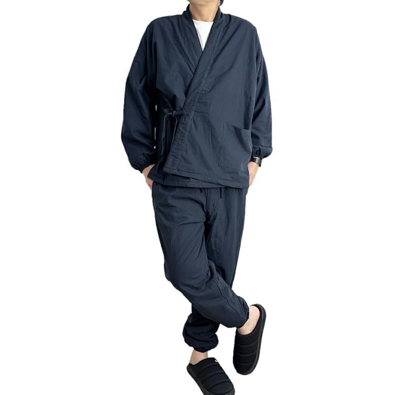 商品 アーケード 作務衣 さむえ 冬用 暖かい 裏地フリースボア メンズ 男性用 甚平 和装 冬用作務衣 さむい男性用 フリース M ネイビー Bタイプ