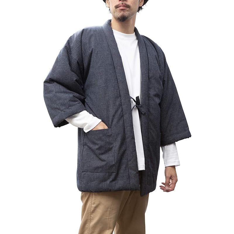 商品 綿の郷 ワタノサト 綿入れはんてん 男性用 ドビー織 文人柄 紺文人 XL