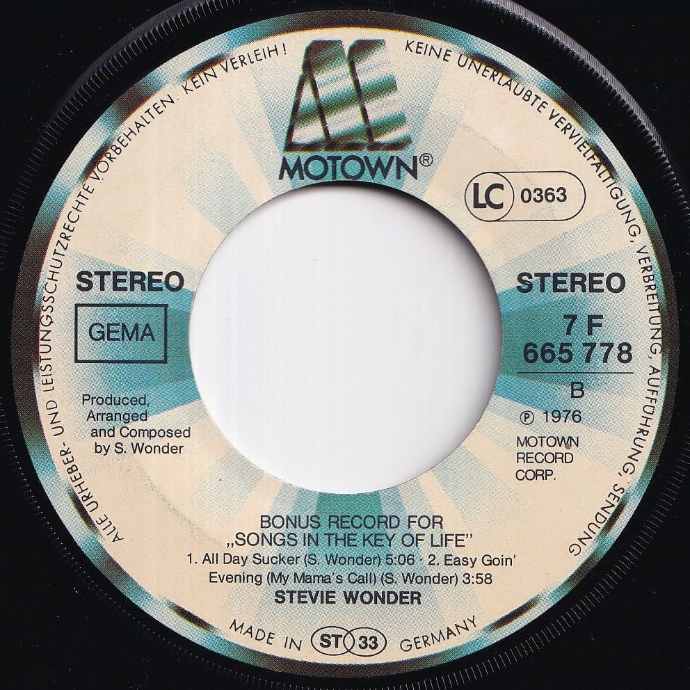 Stevie Wonder Saturn / All Day Sucker Motown Germany 7F 665 778