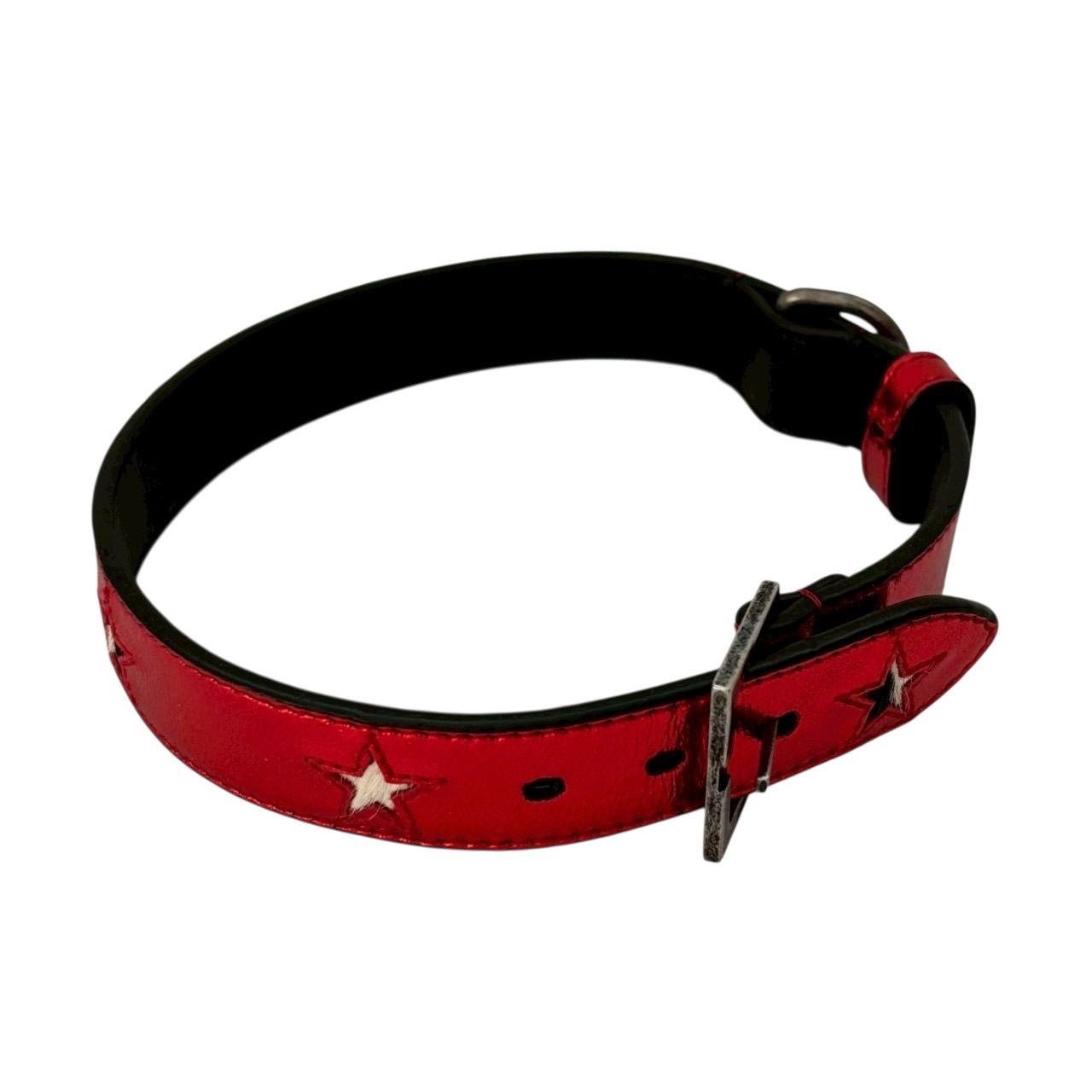SAINT LAURENT サンローラン 首輪 犬 ペット用 スター 星 モチーフ レザー レッド