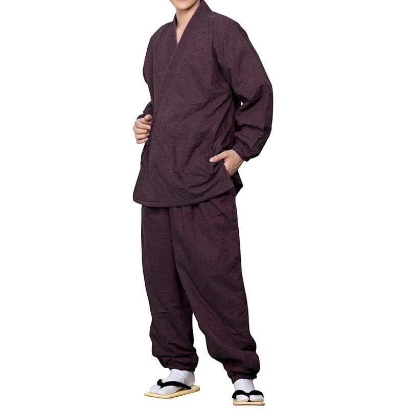 商品 キョウエツ 作務衣 冬用 中綿入り 紬風生地 フリース裏地 16 メンズ 3 L 紫蘇