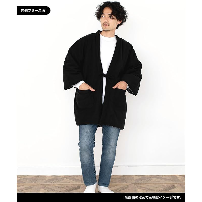 注目商品[KYOETSU] [キョウエツ] 半纏 はんてん メンズ 冬 フリース (5.黒一の字繋ぎ， L) 0