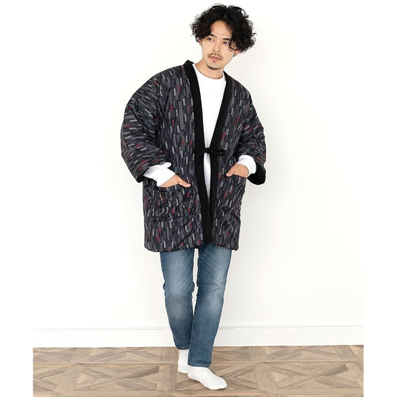 注目商品[KYOETSU] [キョウエツ] 半纏 はんてん メンズ 冬 フリース (5.黒一の字繋ぎ， L) 0