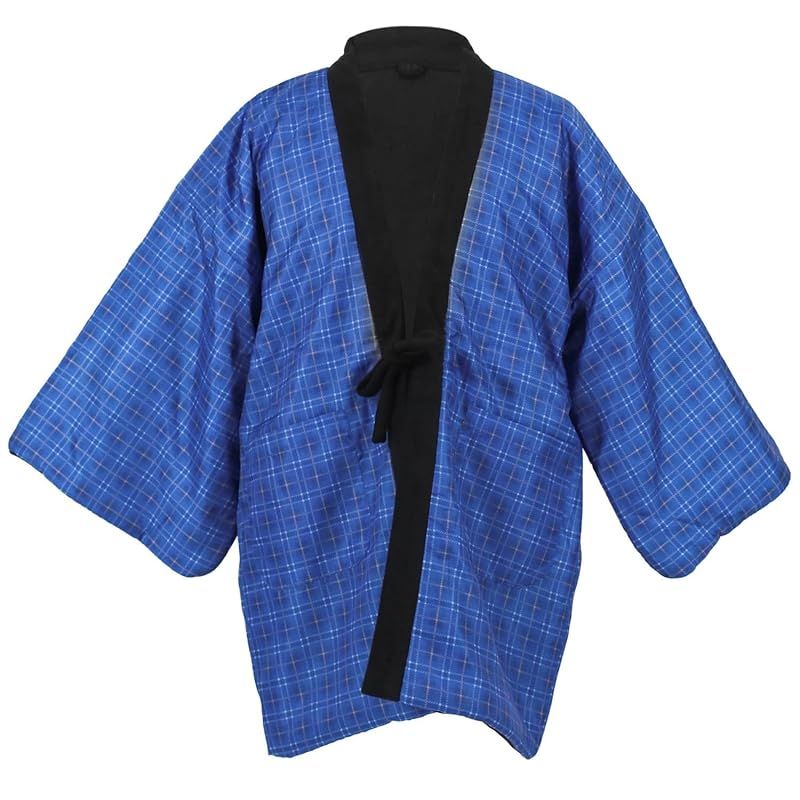 品質保証，100%新品 ★注目商品★[KYOETSU] [キョウエツ] 半纏 はんてん 袖あり 袖なし 綿入り メンズ 冬 フリース C (袖あり, 6.青格子, L) 1 ファッション雑貨