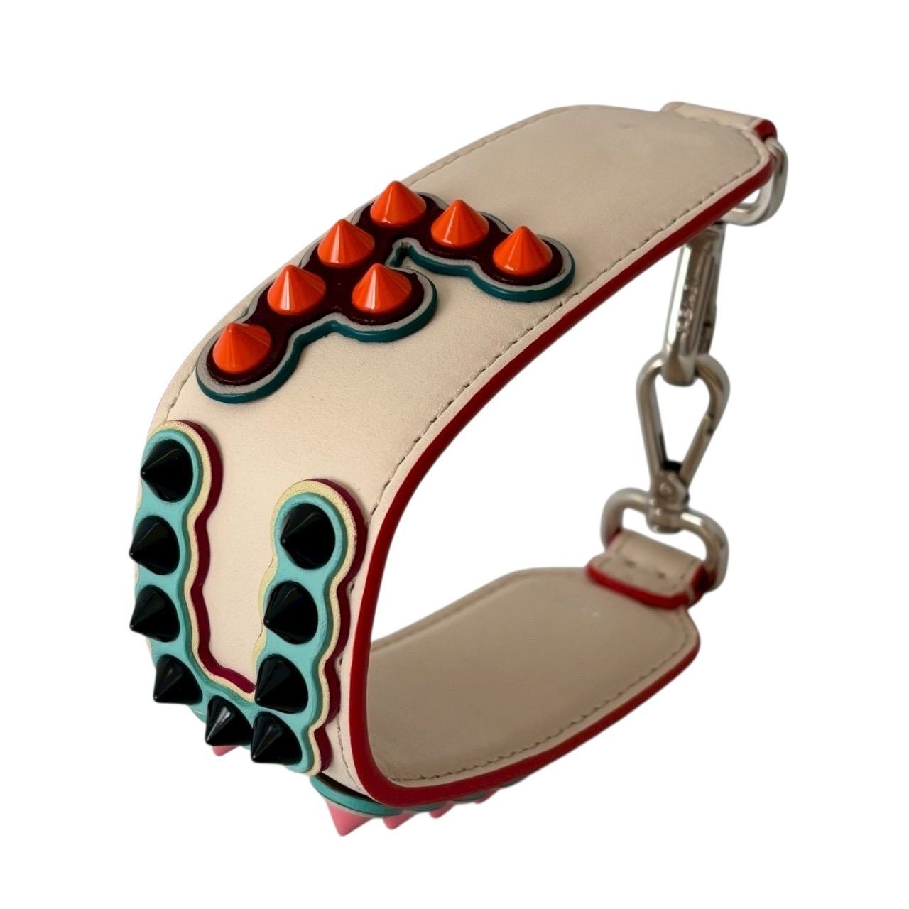 FENDI フェンディ ミニ ストラップユー ショルダーストラップ 付け替え 小物 FUN スタッズ レザー ホワイト マルチ