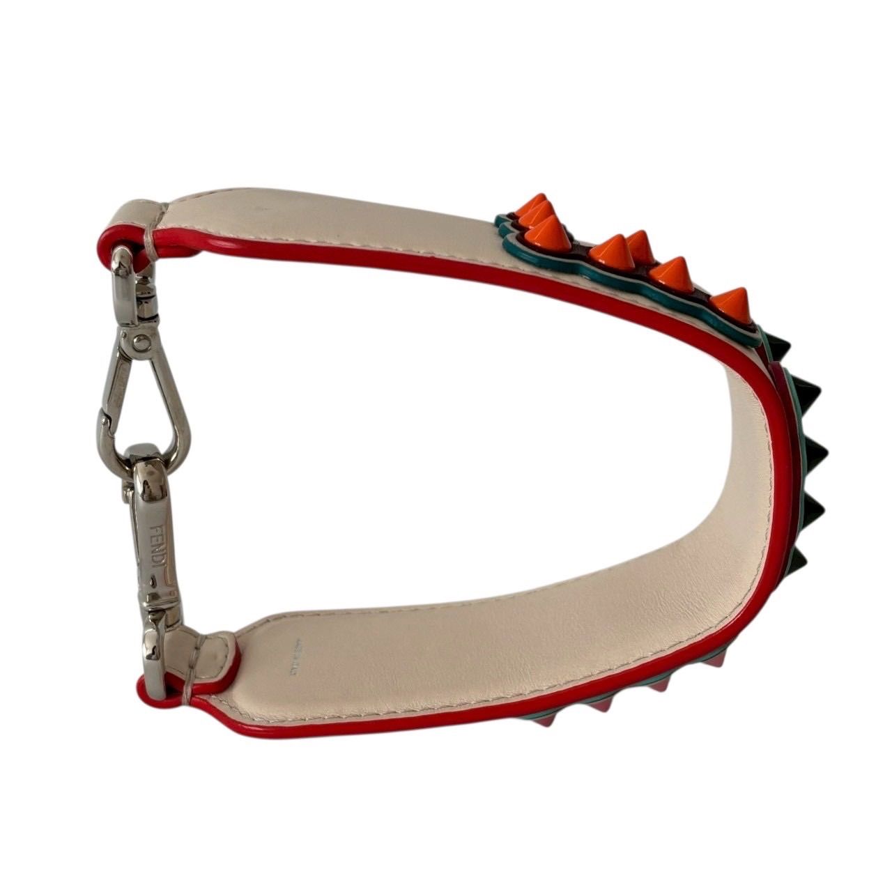  FENDI フェンディ ミニ ストラップユー ショルダーストラップ 付け替え 小物 FUN スタッズ レザー ホワイト マルチ その他 小物