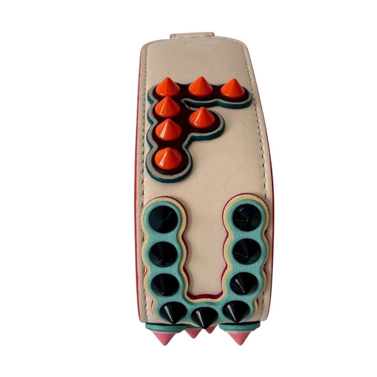 FENDI フェンディ ミニ ストラップユー ショルダーストラップ 付け替え 小物 FUN スタッズ レザー ホワイト マルチ