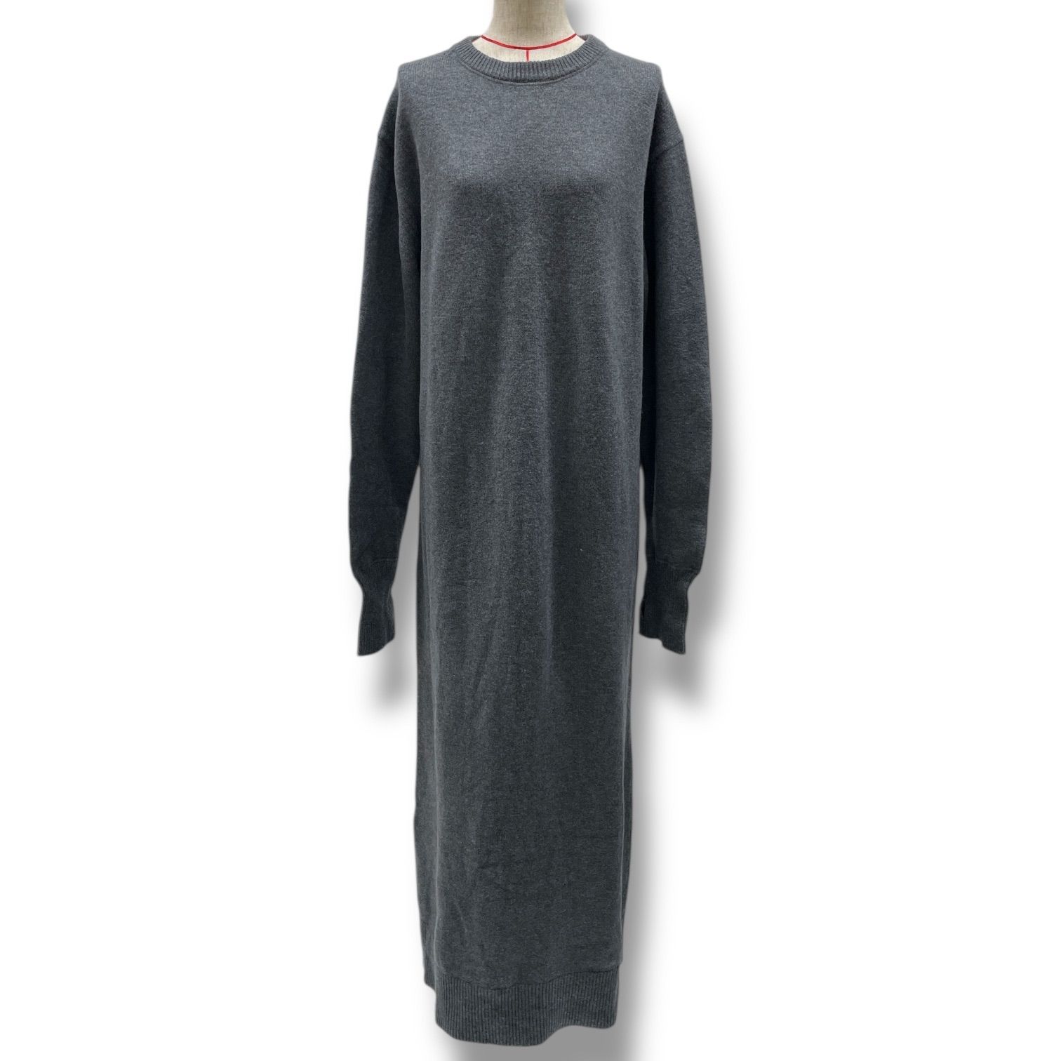 HAUNT ハウント ロングニットワンピース 長袖 クルーネック スリット サムホール ウール 1 03 灰色 グレー フリーサイズ レディース 冬 ゴーゴー古着 23 No 1397
