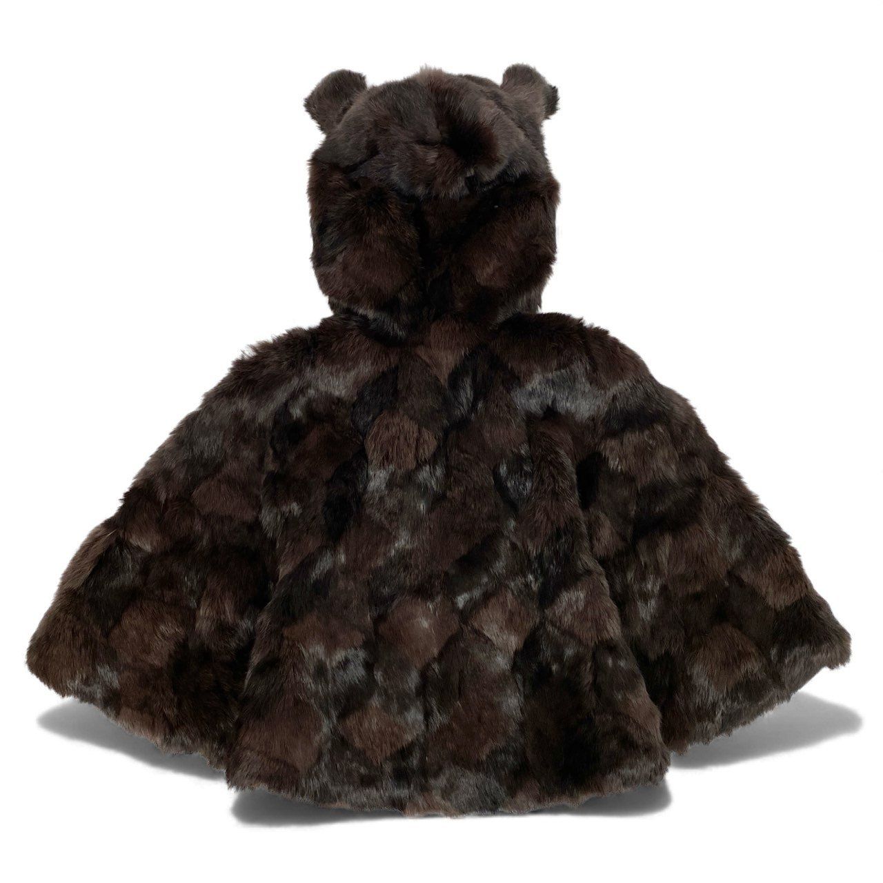 33l14 本毛皮 ラビットファー 耳付きフード ポンチョ ケープ サイズF