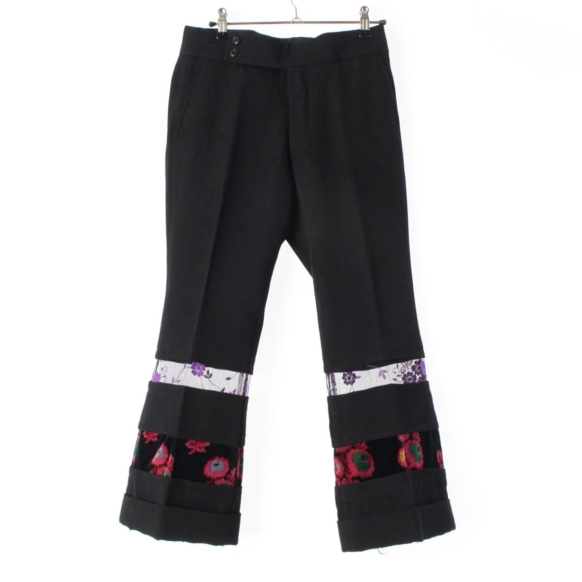 コムデギャルソン AD2001 ウール レース切替 花柄刺繍 デザイン フレア