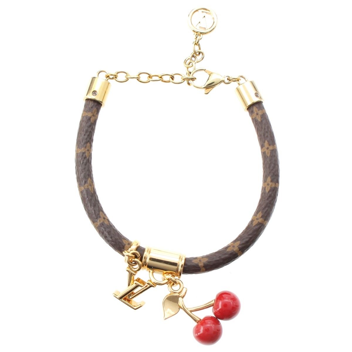 ルイヴィトン 村上隆 レザー モノグラム チェリー ブレスレット ブラウン×ゴールド