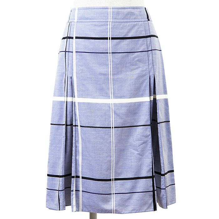 HERMES エルメス チェックスカート ロゴ セリエボタン コットン100％ ウィンドウペン フ シルエット ボトムス レディース サイズ 38 サックスブルー フランス製