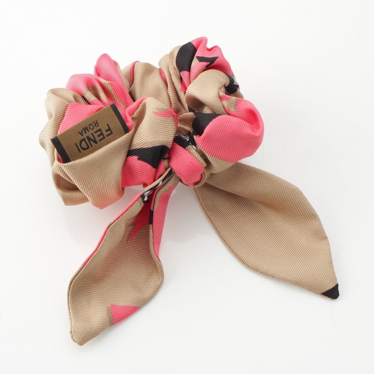 フェンディ シルク ロゴ シュシュ ヘア ベージュ ピンク