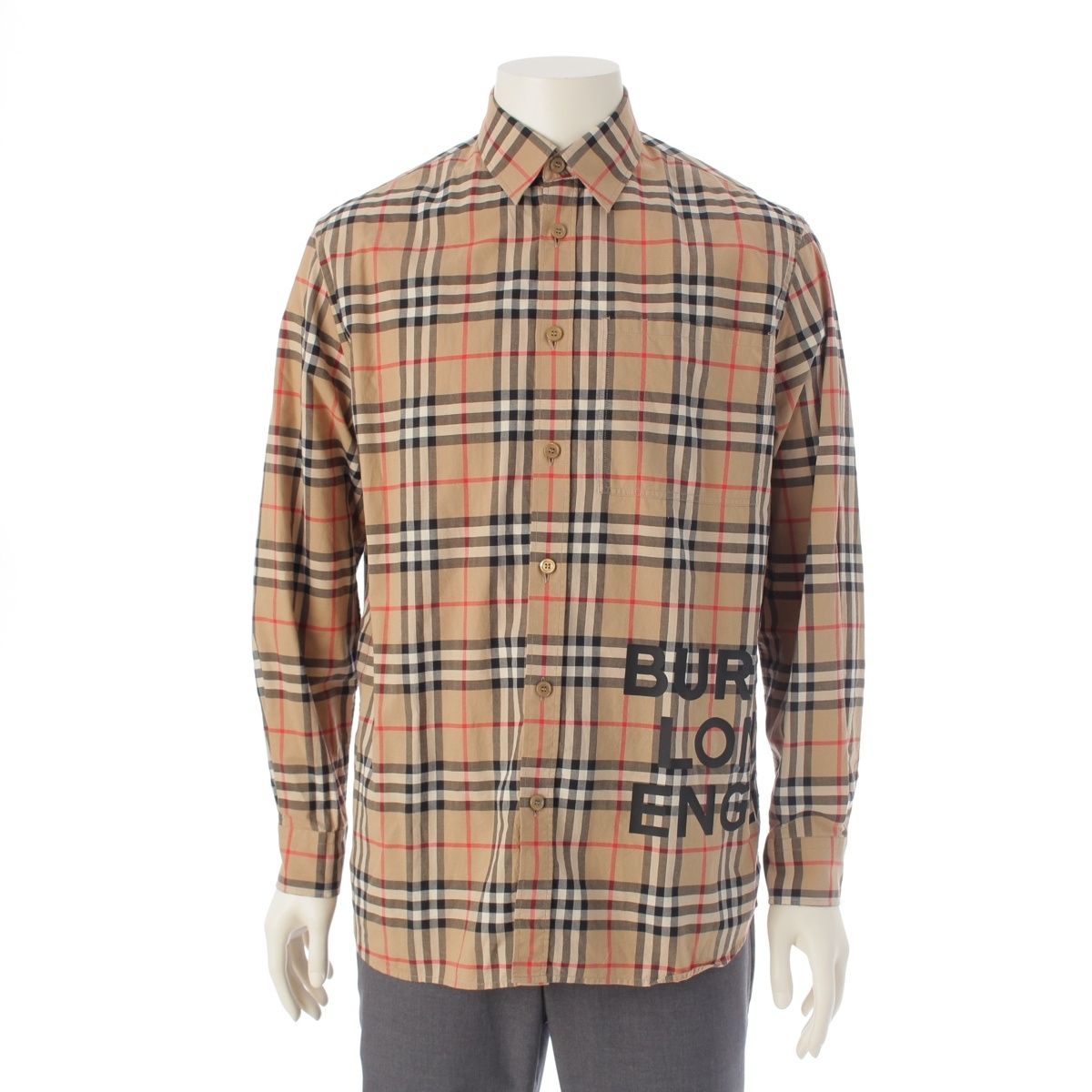 バーバリー コットン ティッシ期 ロゴ チェック 長袖シャツ トップス 8017567 ベージュ S