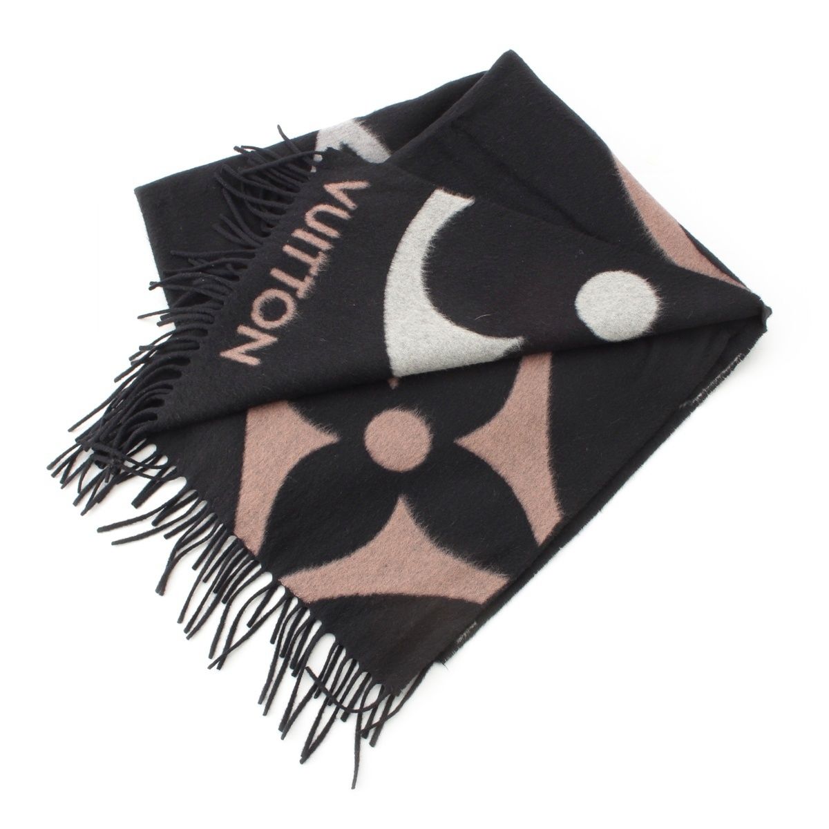 ルイヴィトン カシミヤ ウール エシャルプ モノグラム ジ マフラー M 76383 ブラック