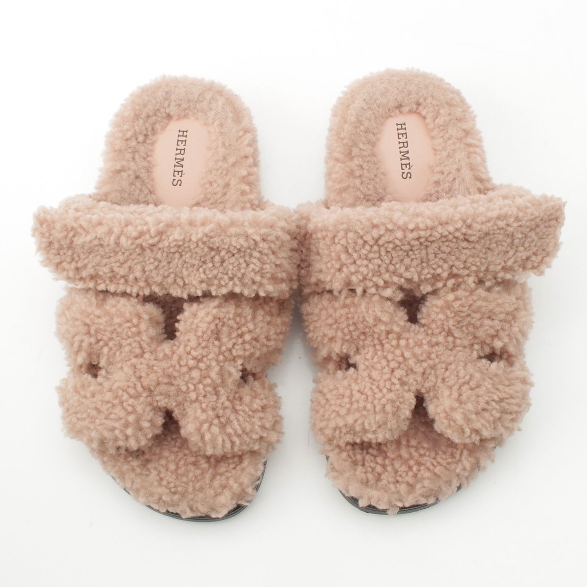 エルメス シプレ ボア ムートン Hモチーフ サンダル ピンク 36