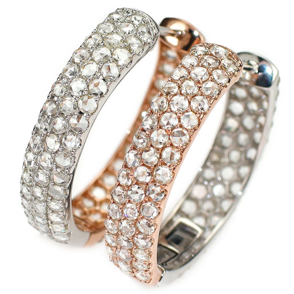 Pt950/K18 ローズカットダイヤモンド D2.54ct フープピアス