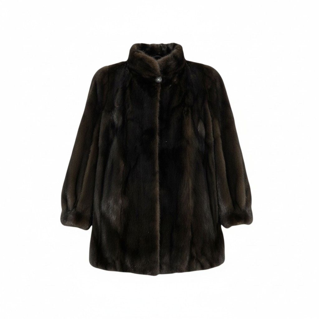 高級毛皮コート　ミンク　デミバフ　襟付き　ミドル丈　11号　Lサイズ　マホガニー 33l14 jindo マホガニーミンク ロングコート サイズ16号 ブラウン 本