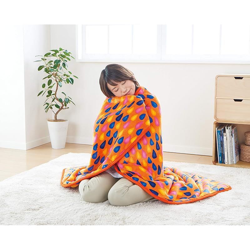 商品 Sugibo スギボー Raindrops 雨雫 のデザインがお洒落な Hot Blanket Wide ホットブランケットワイド 日本製 SO サンセットオレンジ キッチン 住宅設備
