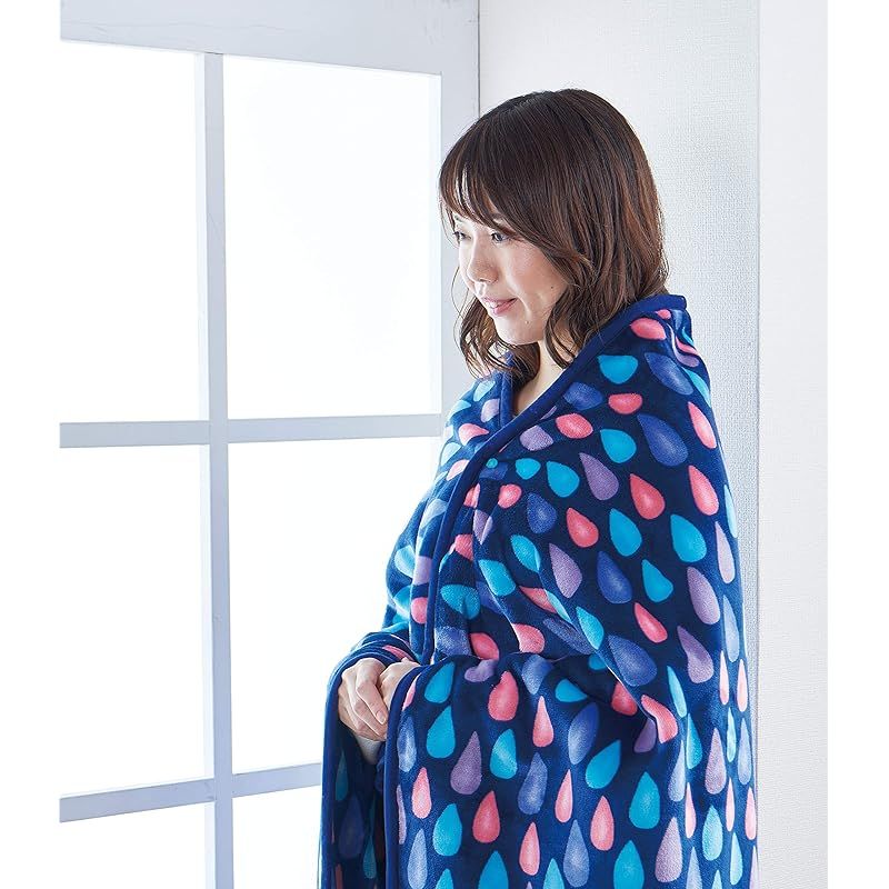 商品 Sugibo スギボー Raindrops 雨雫 のデザインがお洒落な Hot Blanket Wide ホットブランケットワイド MB ミッドナイトブルー