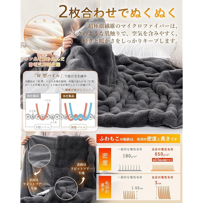 商品 イエーション 電気毛布 表面兎毛調 掛け敷き兼用 速暖 電気ブランケット 5段階温度調整 4段階タイマー 頭寒足熱配線 洗える ダニ退治 室温センサー ??毯 膝肩掛け 防寒対策 暖房器具 節電省エネ 安全保護 キャンプ ダブル