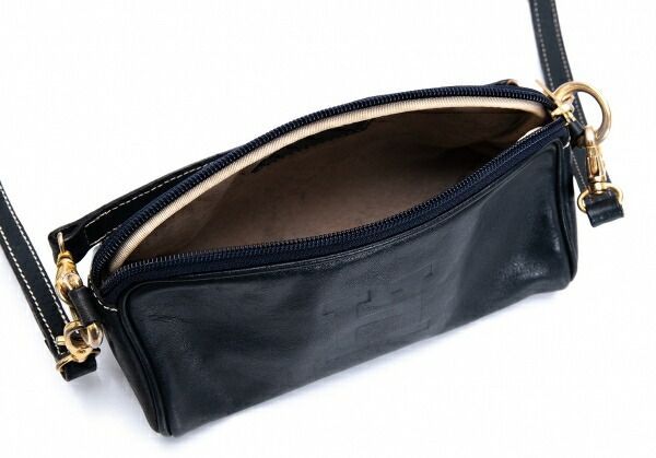 ヒロフHIROFU レザーHエンボスショルダーバッグ 販売 紺