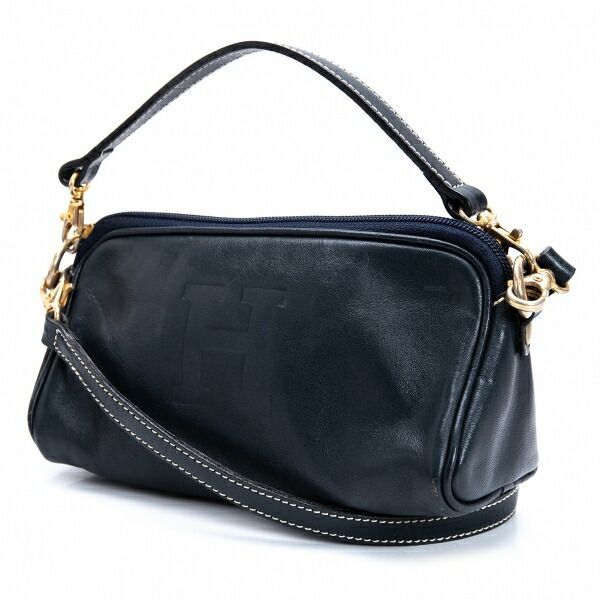 ヒロフHIROFU レザーHエンボスショルダーバッグ 販売 紺