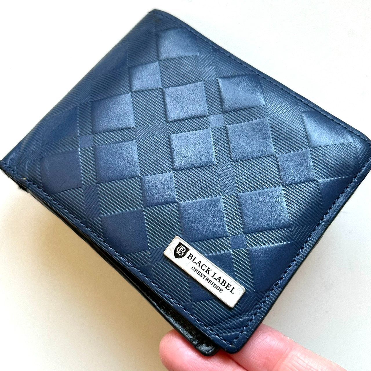 ブラックレーベルクレストブリッジ 二つ折り財布 ネイビー×ブラック