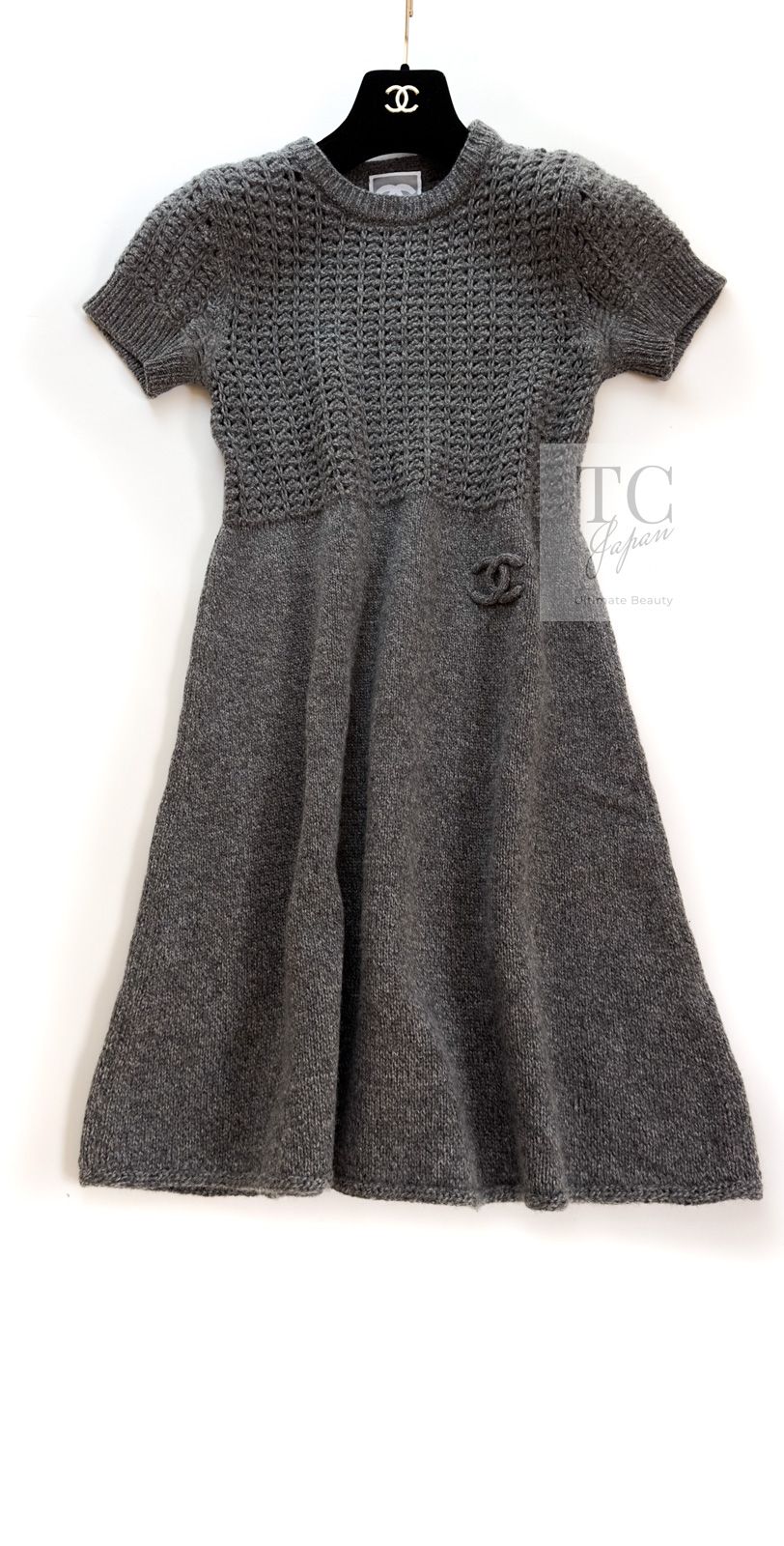 シャネル ワンピース CHANEL グレー ウール カシミア CC ロゴ ニット