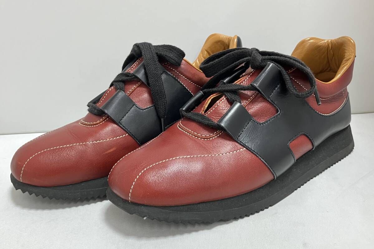 HERMES エルメス レザースニーカー レッド サイズ37.5 約24.5 cm 靴