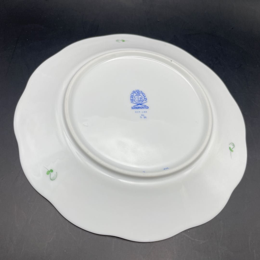 HEREND アポニー・グリーン インドの華/清の花籠 デザートプレート直径