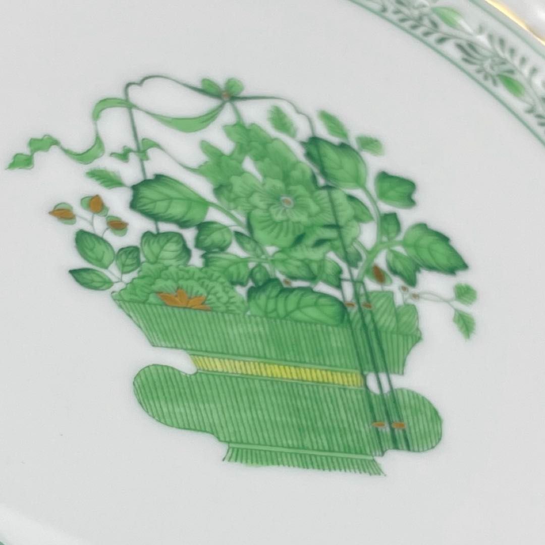 HEREND アポニー・グリーン インドの華/清の花籠 デザートプレート直径