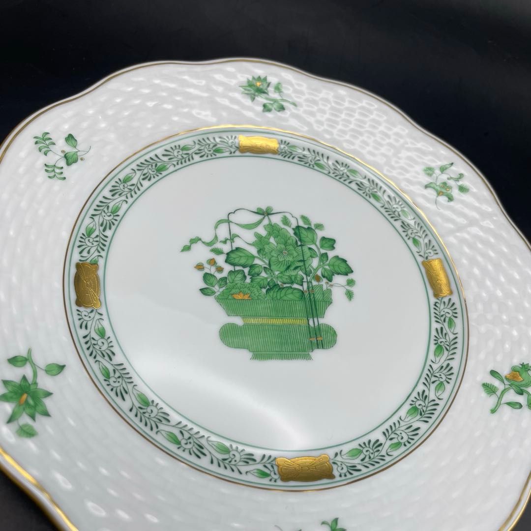 HEREND アポニー・グリーン インドの華/清の花籠 デザートプレート直径