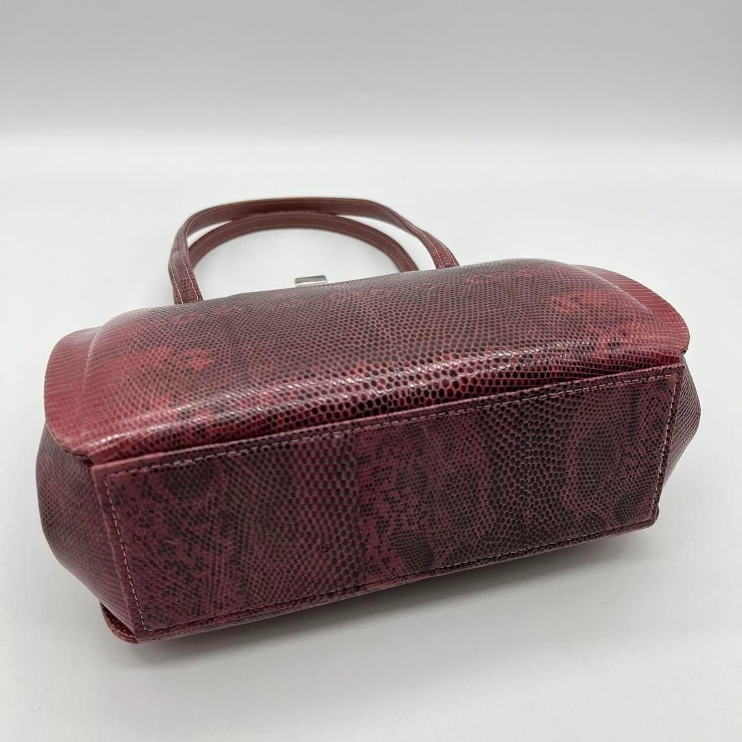 美品】Lizard skin リザード/口枠式/ボルドー系色/ハンドバッグ