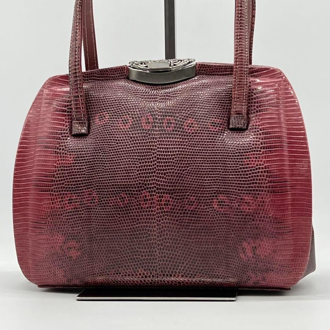 美品】リザード lizard レザー ハンドバッグ がま口 ボルドー - メルカリ