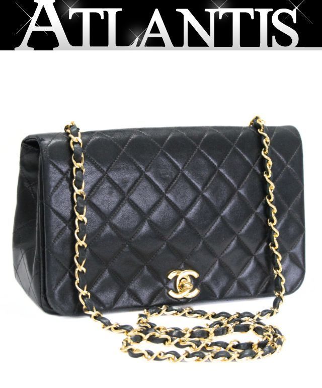 シャネル CHANEL マトラッセ23 フルフラップ チェーンショルダーバッグ ラム 黒 G金具 1番台 73024