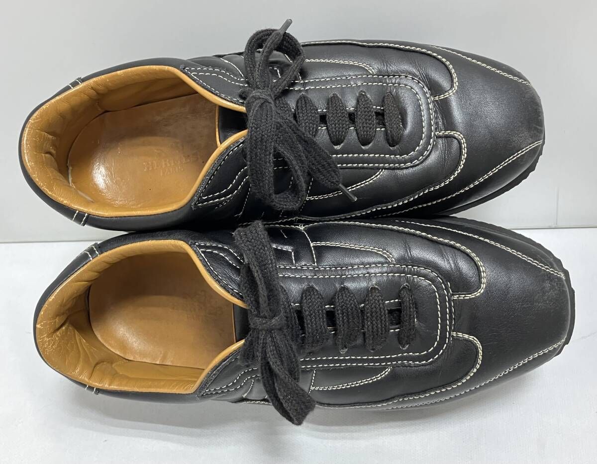 HERMES エルメス／ レザースニーカー／ブラック／ サイズ37（約23.5cm