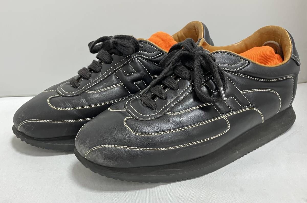 HERMES エルメス／ レザースニーカー／ブラック／ サイズ37（約23.5cm