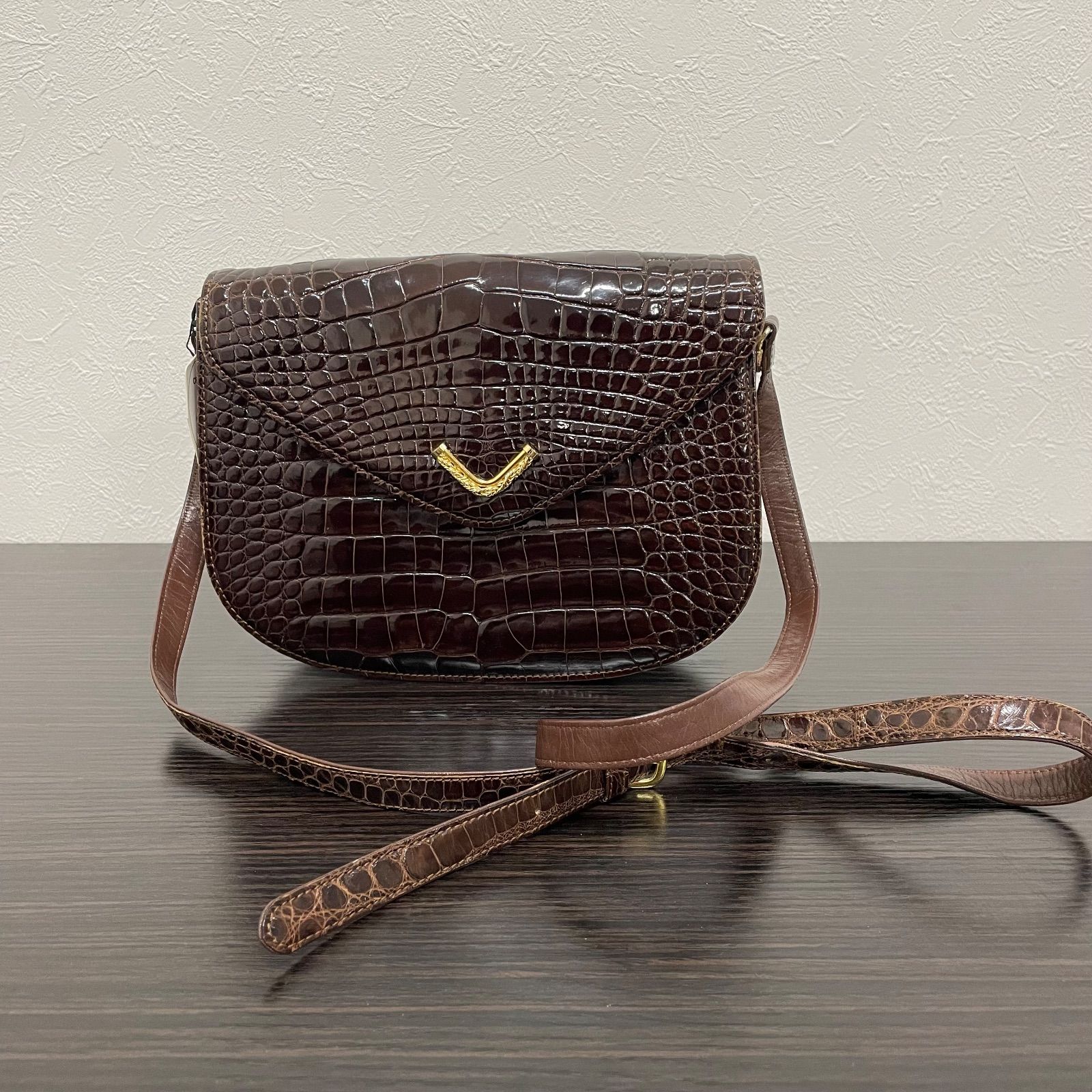 TOWANNY トワニー クロコダイル ワニ柄 ショルダーバッグ ヴィンテージ ブラウン 茶色