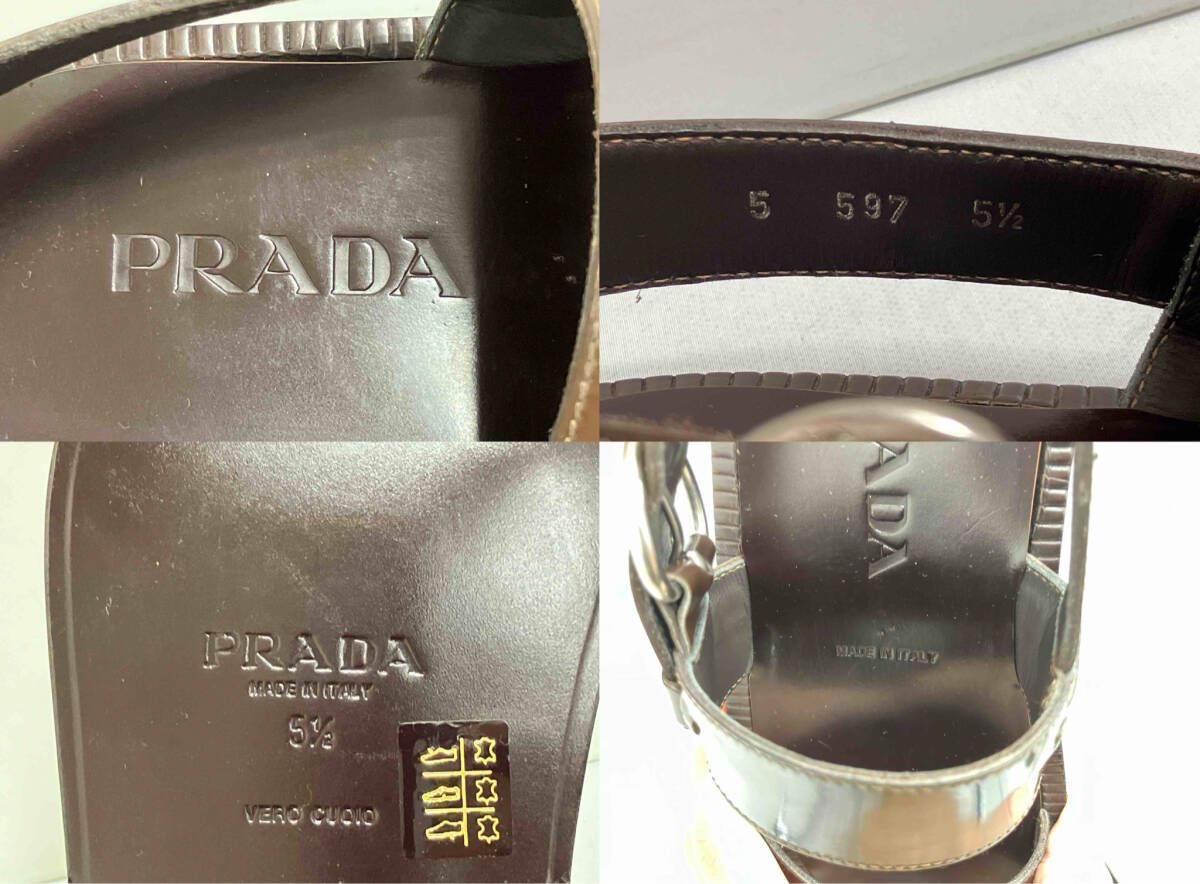PRADA プラダ／ エナメルサンダル／ ブラウン／ サイズ5 1/2（約26cm