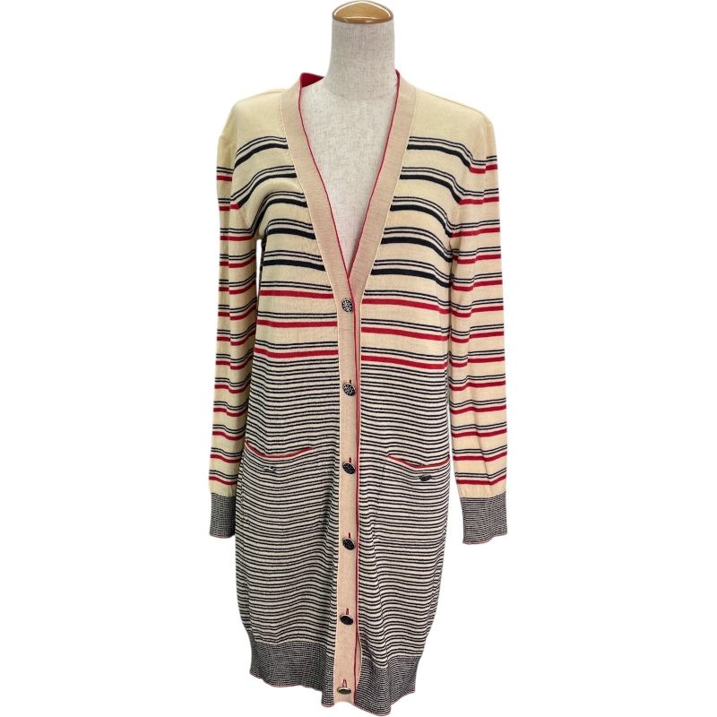 シャネル CHANEL ココマークボタンボーダーロングカーディガン P 45635 マルチ ウール レディース カーディガン