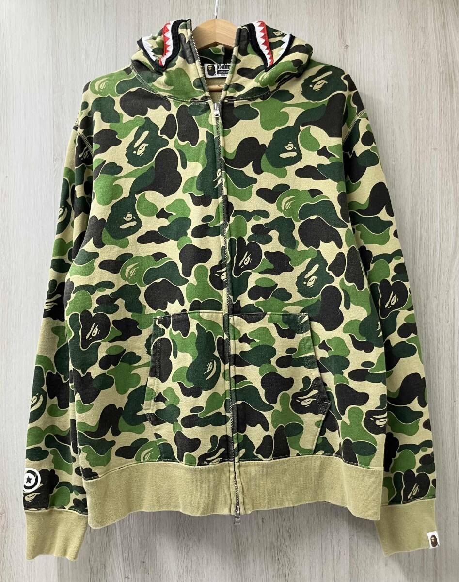 A BATHING APE アベイシングエイプ シャーク フルジップ フーディ パーカー サイズXL カーキ
