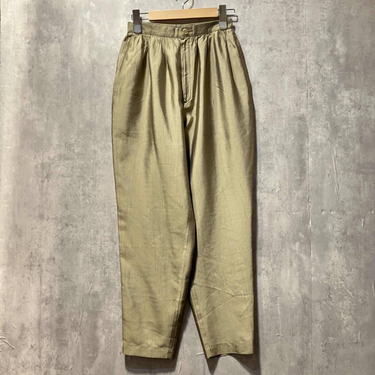 80 s 筆タグ パンツ シルクレーヨン JS 41116 サイズ9 ベージュ系 イッセイミヤケ