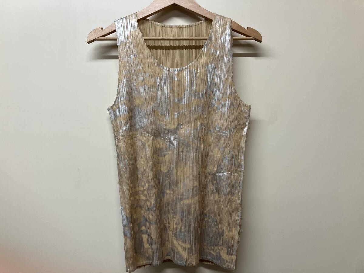 PLEATS PLEASE DNA ART SILVER INK転写 キャミソール ノースリーブ チューブトップ