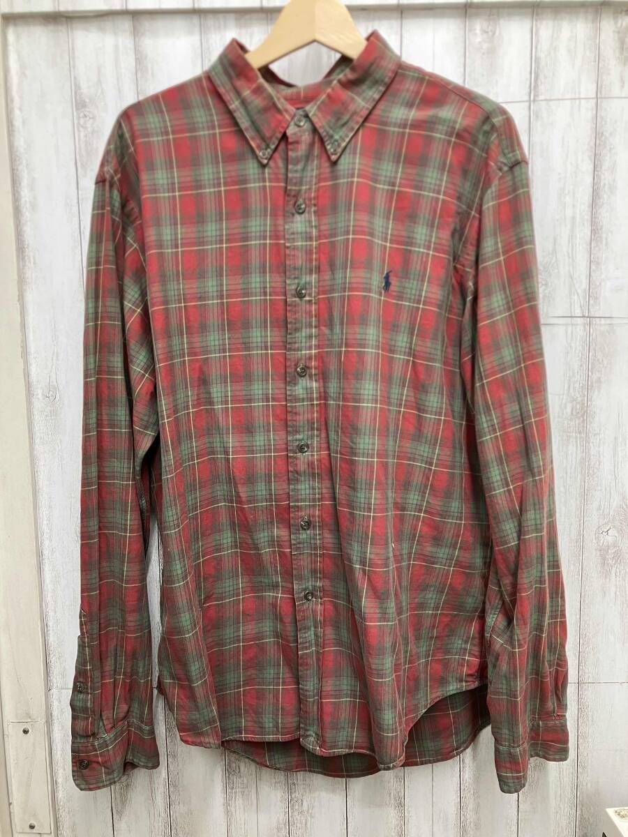 RALPH LAUREN 長袖シャツ rn 41381 90 s 赤緑チェックシャツ サイズXL以上